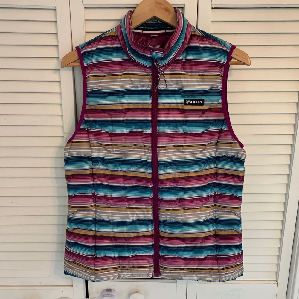 Ariat Ideal Down Vest Womens M Striped Colorful Puffer Quilted Packable Pockets